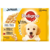 Пауч за кучета PEDIGREE Junior -  с пилешко, говеждо и ориз 4 бр. X 100гр.